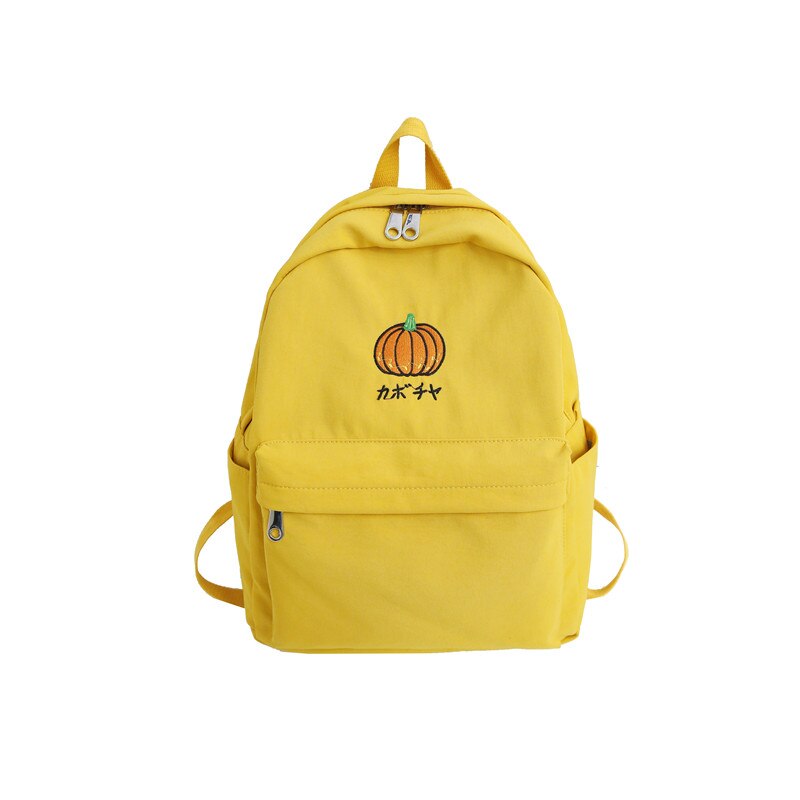 Menghuo Large Capacity Casual Waterproof Nylon Women Backpack Cute Cartoon Fruit Embroidery Girl Preppy School Backpack Mochilas: Yellow