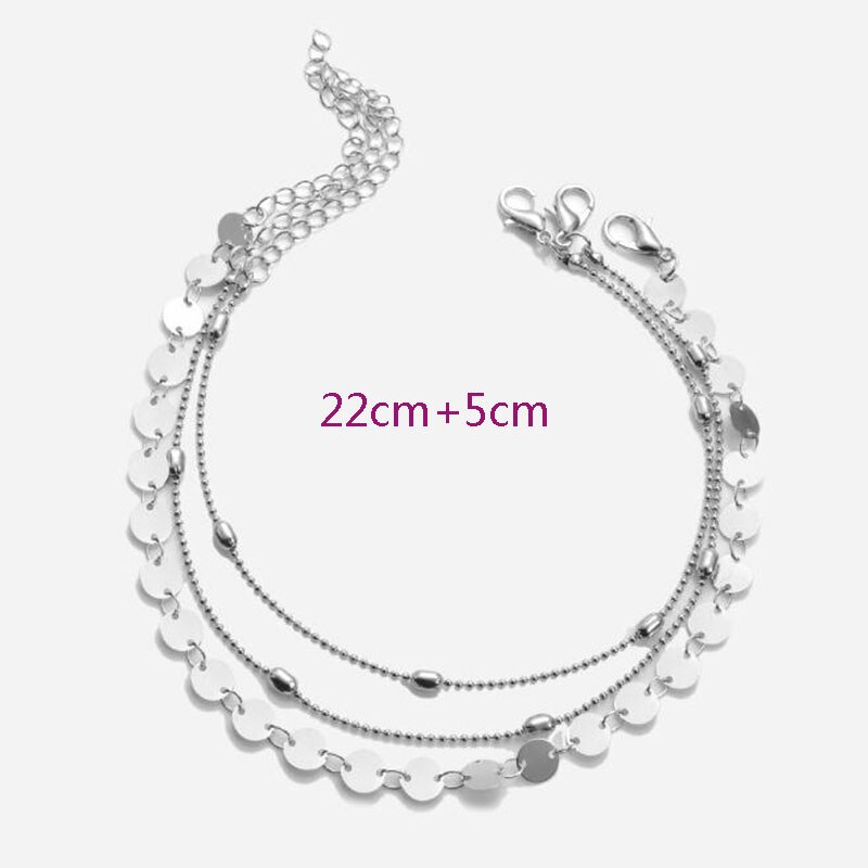 Summer Beach Multi-Layered Sequin Bead Chain 3-Piece Set Anklet Charms Leg Bracelets For Women Jewelry Accessories