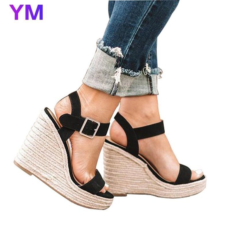 Sandalias romanas con plataforma y hebilla para mujer, cuñas, zapatos de verano,