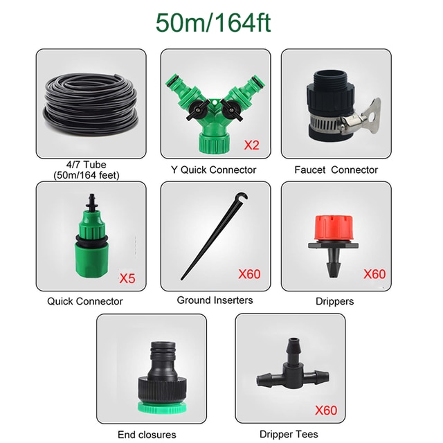 50/30m vanding drypvandingssystem automatisk vanding kit havevandingstimer slangesystem drivhus drypvanding