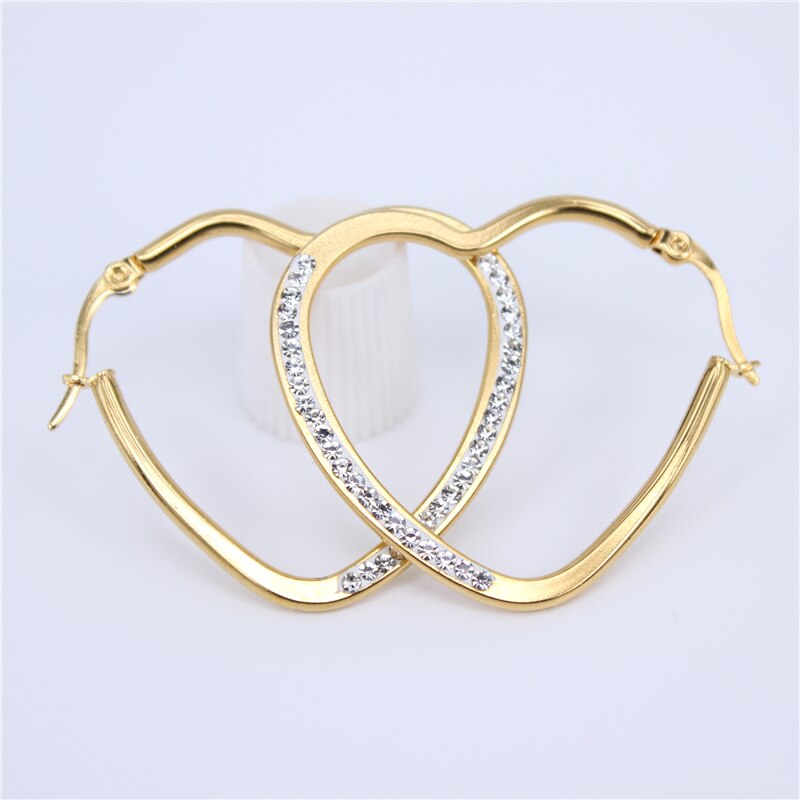 Boucles d'oreilles en forme de cœur, bijoux en acier inoxydable, couleur or, cristal de , accessoires pour femmes, , JX25: gold color 40mm