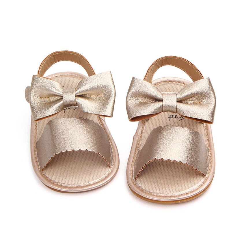 Sommer nyfødte baby pige sko prinsesse bowknot sandaler blød sål sko prewalker: Guld / 0-6 måneder