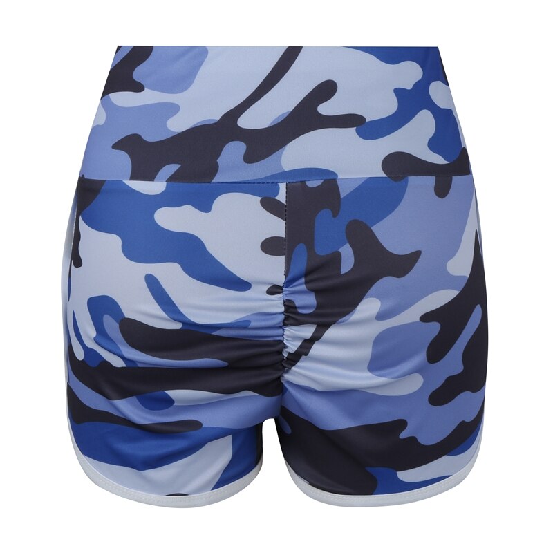 Top dames camouflage workout shorts gym yoga shorts dames elastische hoge taille fitness sport casual short blauw l