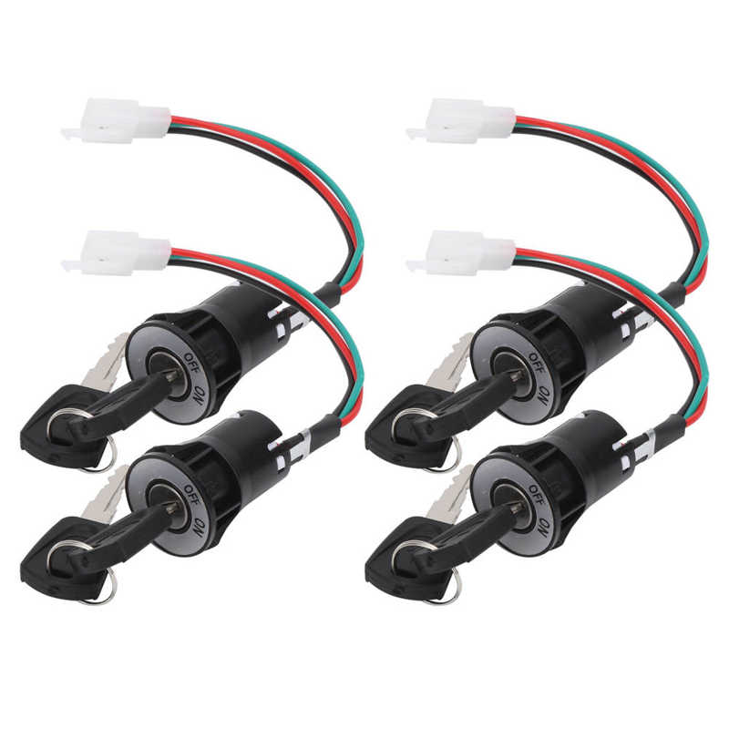 Ignition Switch Universal Ignition Starter Switch Three Power Cable Electric Bicycle Ignition Lock with Keys Barrel Switch