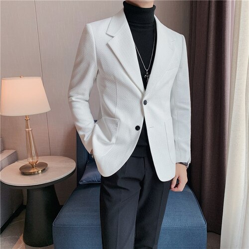2022 Men Suit Brand Men&#39;s Blazer Luxury Wool Thick Men Classic Business Suits Jacket Male Luxurious Slim Blazers S-3XL: White / Asia L 58-63kg
