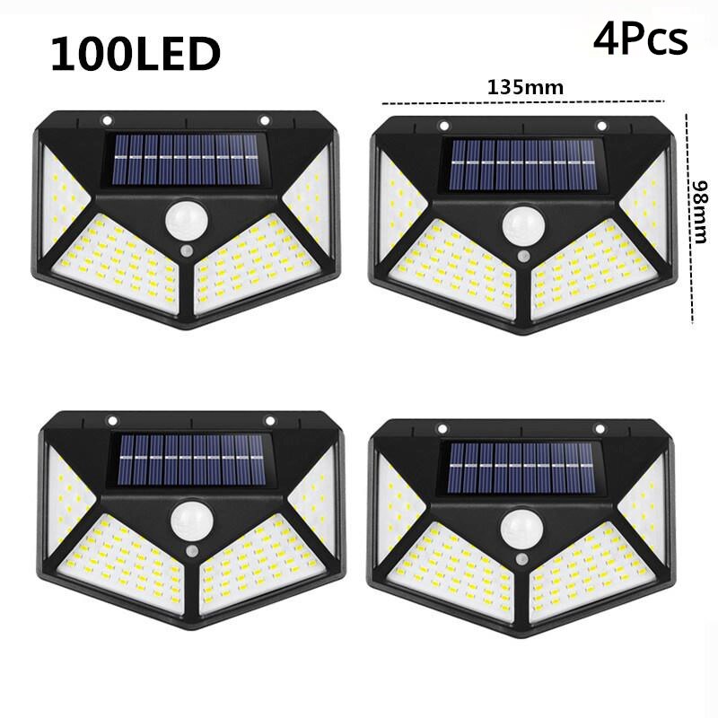 Solar Led Light Outdoor Outdoor Verlichting Waterdicht Straat Lamp Led Met Pir Motion Sensor Led Exterieur Voor Fairy Tuinverlichting: 100LED 4Pcs