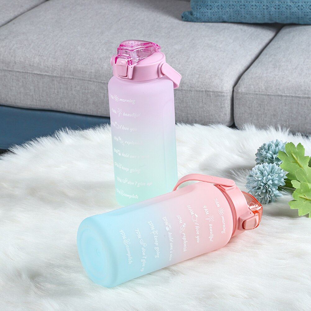 2000ML Large-Capacity Water Bottle With Time Scale Reminder Elastic Straw Sports Bottle Keak-Proof Frosted Outdoor Drinkware Fit