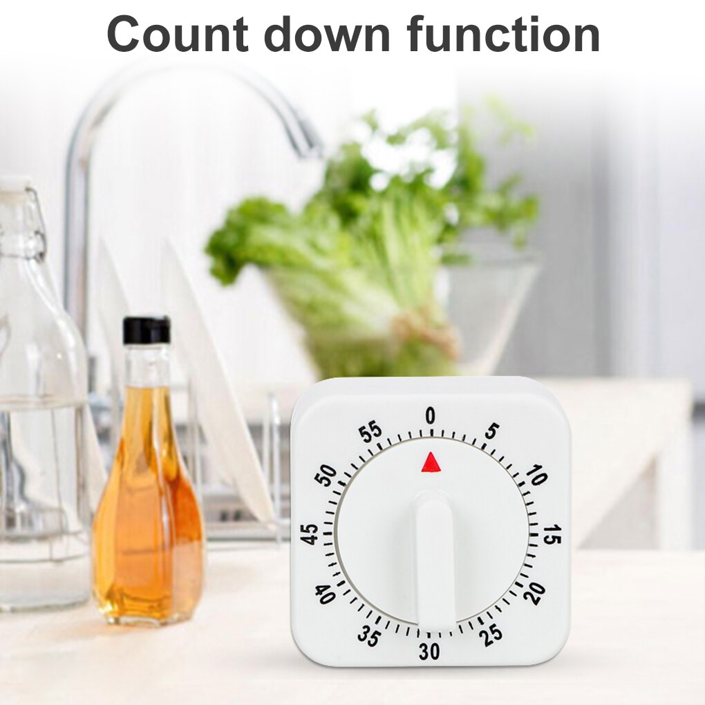 60 Minutes Kitchen Timer Count Down Alarm Reminder White Square Mechanical Timer for Kitchen