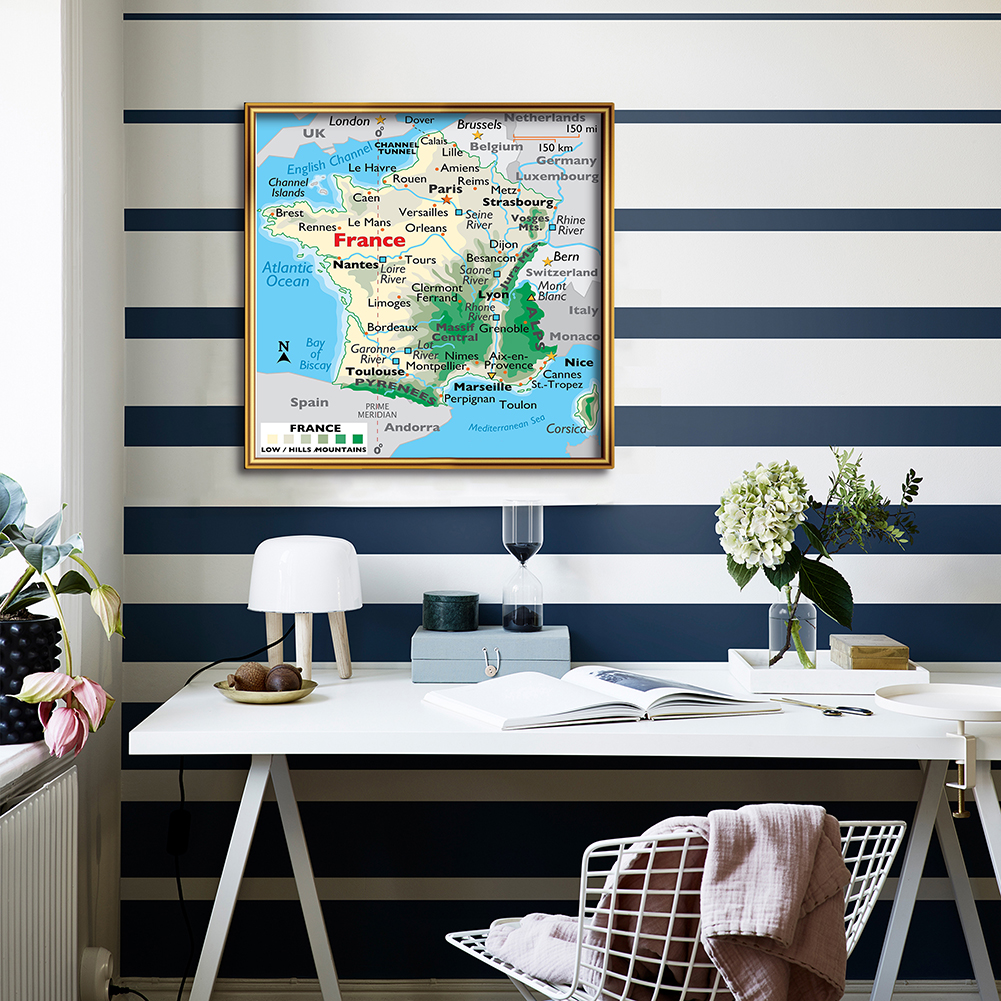 60*60cm Terrain Map of The France Wall Art Poster Canvas Print Painting Living Room Home Decoration Children School Supplies