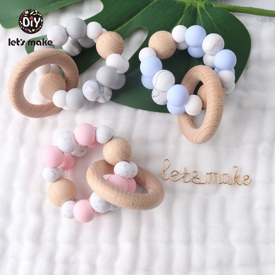 Laten we Chew Silicone Bijtring Kralen Candy Armband Siliconen Crib Accessoires Tandjes Kralen Fopspeen Chain Baby Rammelaar