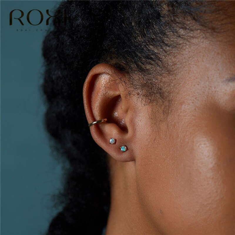 ROXI Piccola Rotonda Bianco Opale di Fuoco Orecchini con Perno per le donne oro riempito Carino Coreano Orecchini 2019 Gioelleria Raffinata E Alla Moda Orecchini Da Sposa