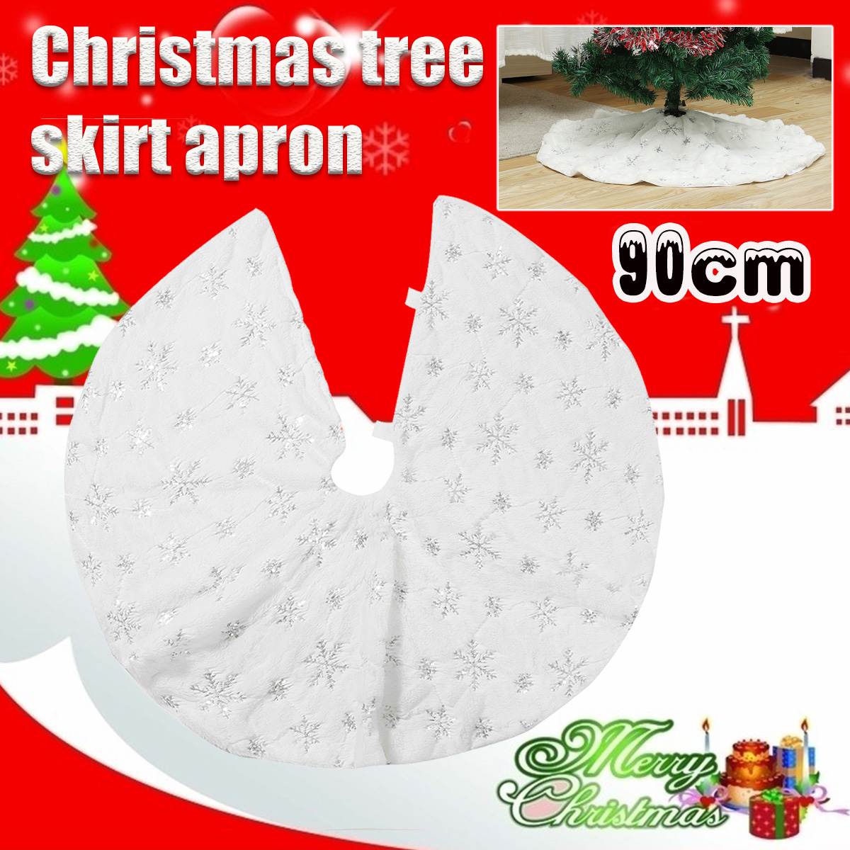 Kerstboom Decor Sneeuwvlok Wit Kerstboom Rok Bont Vilt Pluche Rok Voor Xmas Decoraties Kerst Xmas Tree Decor: 90cm