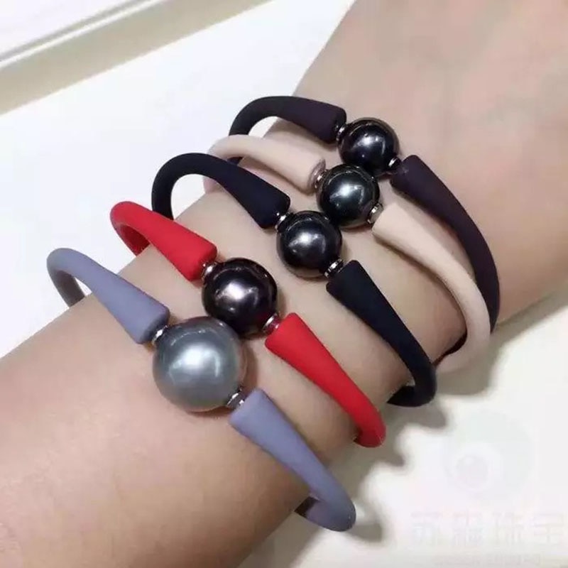 LJHMY Silicone Couple Bracelet Round Shell Pearl Beaded Bracelet for Men and Women Punk Bohemia