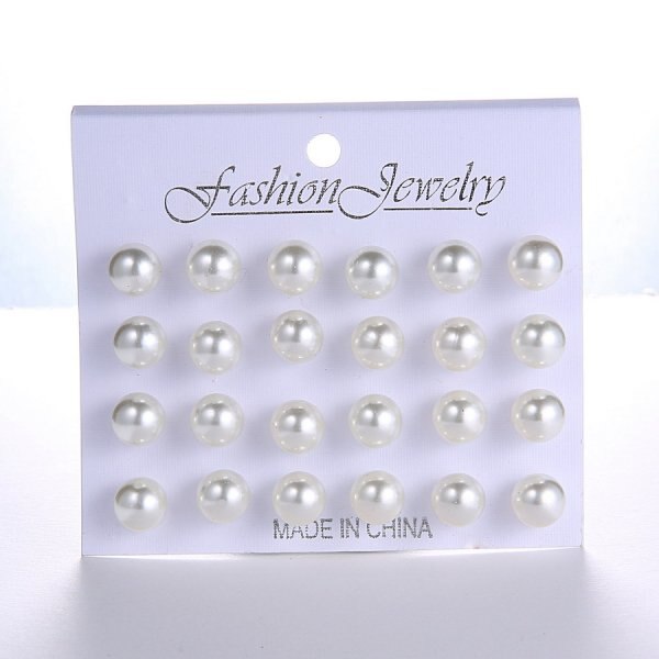 12 Pairs/set Classic Crystal Stud Earring Sets Women's Round Ball Metal Pearl Flower Earrings For Women Girl Mixed Jewelry: BC-pearl-1
