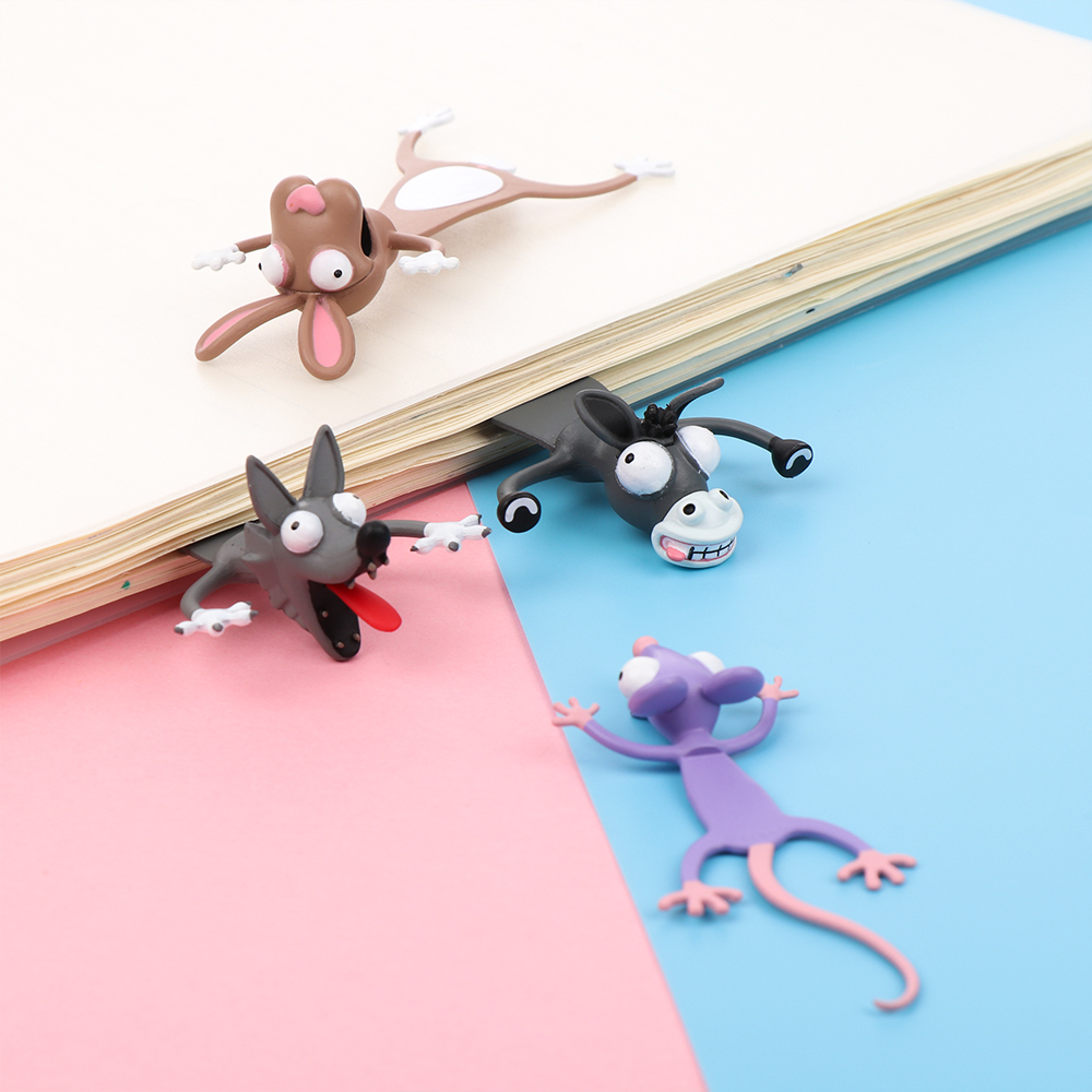 Marcapáginas de lectura de estilo Animal de dibujos animados en 3D, marcadores divertidos de PVC, suministros de papelería escolar, marcapáginas de para niños