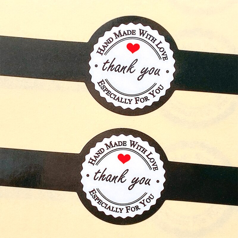 50 unids/lote rojo negro gracias hecho a mano con amor tira larga etiqueta adhesiva Kraft DIY para pastel hornear sellado ticker