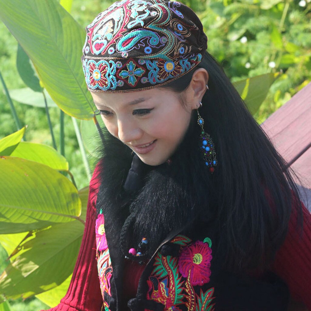 Huis &amp; Nest Mode Vrouwen Mexicaanse Stijl Etnische Vintage Borduurwerk Bloemen Bandana Rode Print Hoed Outdoor Caps Vrouwen Hoeden: Black