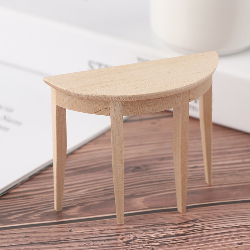 1:12 Simulation Dollhouse Miniature Wooden Half Round Table Model Furniture Teatable Coffee Living Room Kid Toy Dolls Home Toy