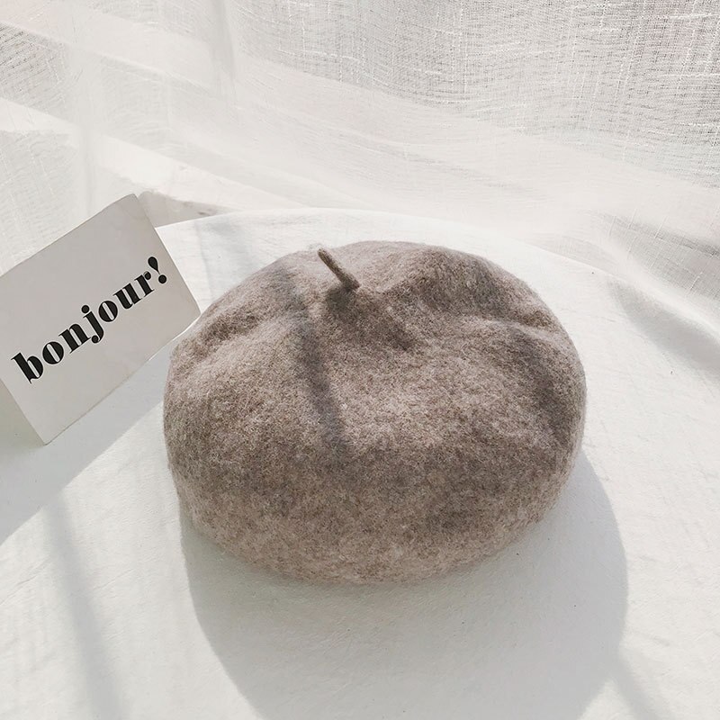 Cashmere Berets Hats Winter Warm Wool Berets Autumn Winter Vintage Female Hat Warm Cap Female Lady Girls Khaki Beige Red Yellow: Khaki