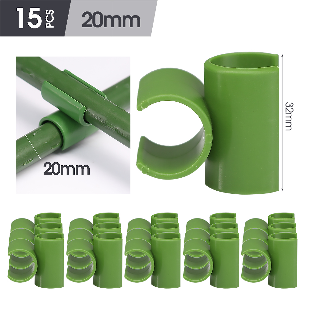 Attache en plastique 8-20mm, 15 pièces, Clip croisé de jardin pour tige de Support de plante, boucle réglable ou fixe, pince de connecteur de piquet de treillis: Grey