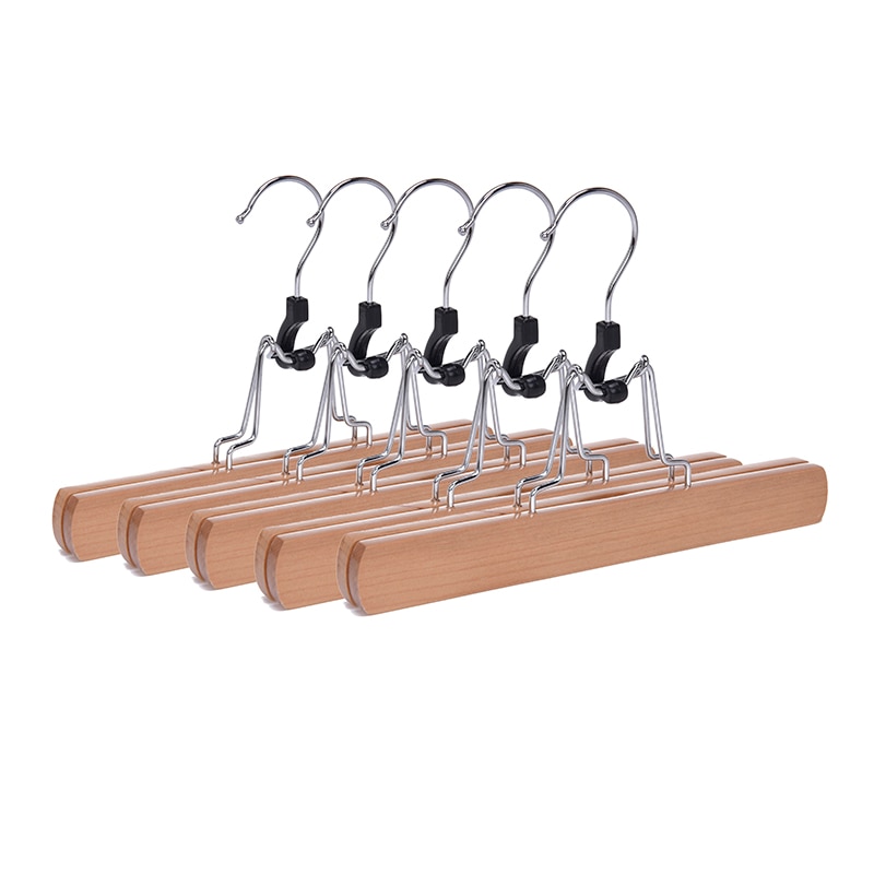 Multifunction Wooden Pants Hanger Rack Organizer Non-Slip Trouser Hangers for Skirt Wardrobes Perchas Para Pantalones Hair Clamp: Natural wood color / 10pcs
