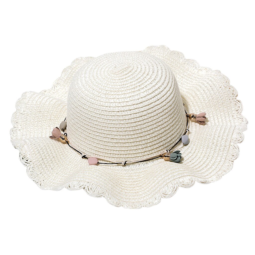 Summer Sun Hat Women Flower Straw Hat Big Wide Brim Solid Hat Sea Beach Sun Hat Floppy Hat Classic Beach Cap Flower Hat: White