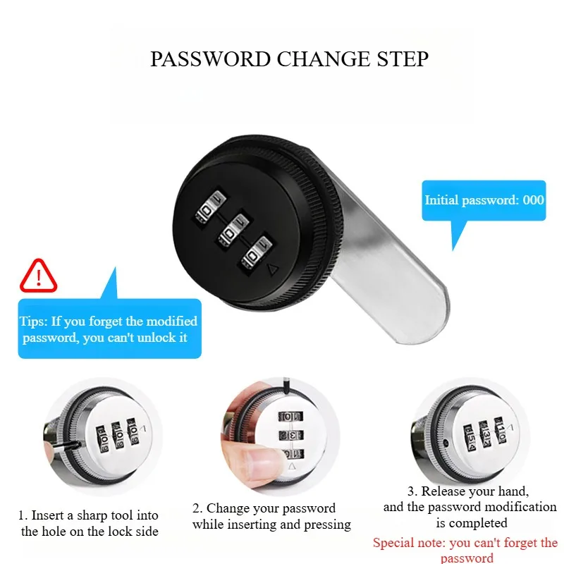 3 Digit Security Password Keyless Drawer Cam Lock Combination Coded Door Cabinet Home Hardware Zinc Alloy Mail Box