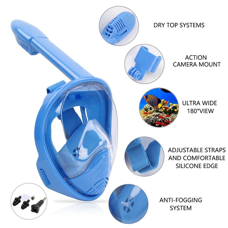 Full Face Snorkel Mask - 180° Panoramic View - Anti-Fog, Anti-Leak - Foldable Design for Kids
