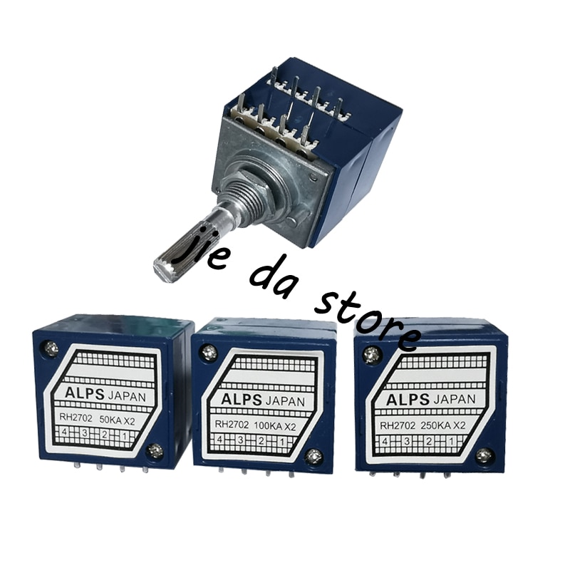 Potenciómetro de Control de volumen de Audio, amplificador de altavoz estéreo de 8 pines, potenciómetro rotativo de volumen ALPS, A50K, 100K, 250K, RH2702