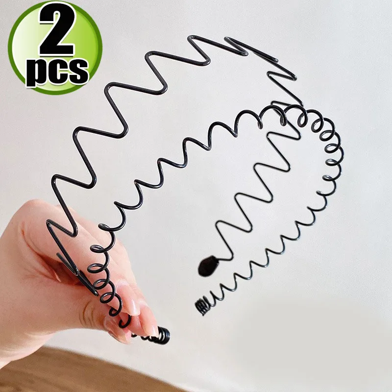 1/6pcs Metal Hair Band Men Women Unisex Black Wavy Hair Head Hoop Band Sports Headband Hairband Hair Accessories: Silver