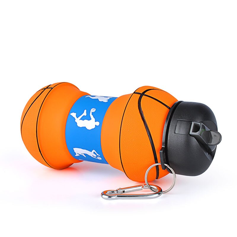 Botella de agua de silicona para baloncesto con pajita, plegable, para viajes, no botellas tóxicas, para acampar, 1 ud., 550ml
