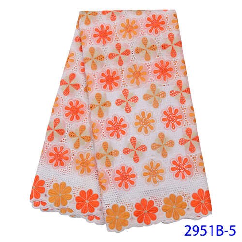 Oranje en witte katoenen kant stof, kant stijlen nigeria, geborduurde stoffen met stones voor jurken KS2951B-5