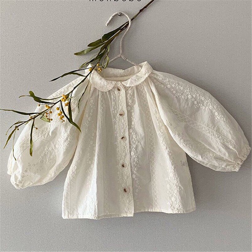 Sweet baby girls lace blouse Spring autumn cozy cotton long sleeve kids shirt for girls tops children jackets outwear toddler: shirt / 24M