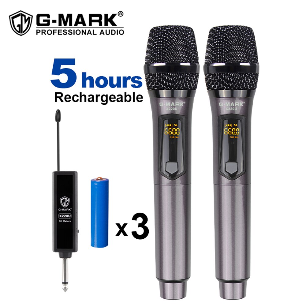 Micrófono inalámbrico G-MARK X220U UHF, grabación de Karaoke, portátil, con receptor de batería de litio recargable