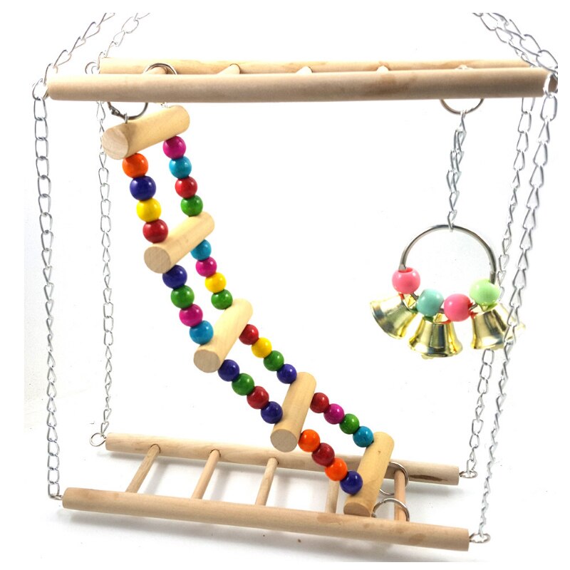 Papageien Spielzeug Vogel Schaukel ÜSpund Klettern Hängen Leiter Brücke Holz Regenbogen Haustier Papagei Ara Hängematte Vogel Spielzeug Mit Glocken