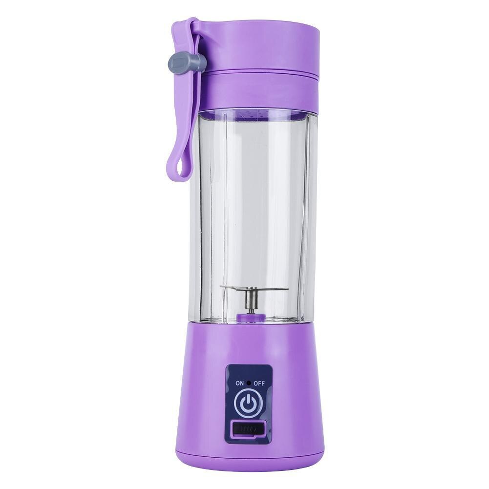 Licuadora eléctrica de 380ML para hogar, máquina exprimidora de frutas portátil, mezclador de jugo de vegetales, procesador de alimentos recargable por USB: 2 blades / Purple