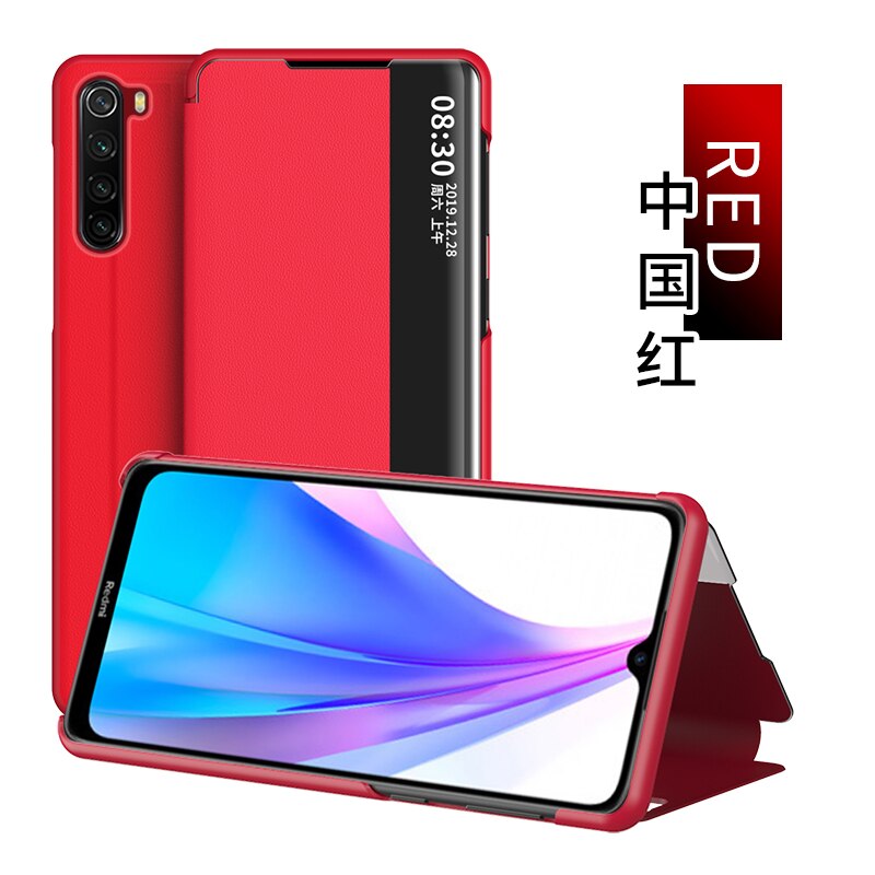 Luxury View Smart Flip Case For Xiaomi Redmi Note 8T Red Mi Note8T 8 T fundas original Magnetic Holder Leather Etui Phone Cover: Red