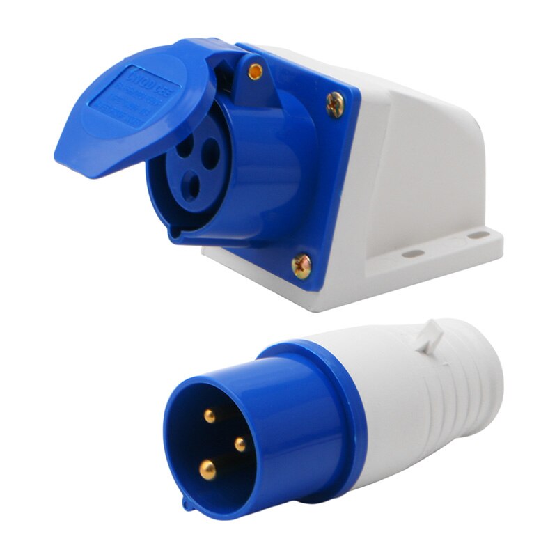 16 amp 3 ben industristik+stik 220-250v vejrbestandige  ip44 2p+e 3 fase 16a