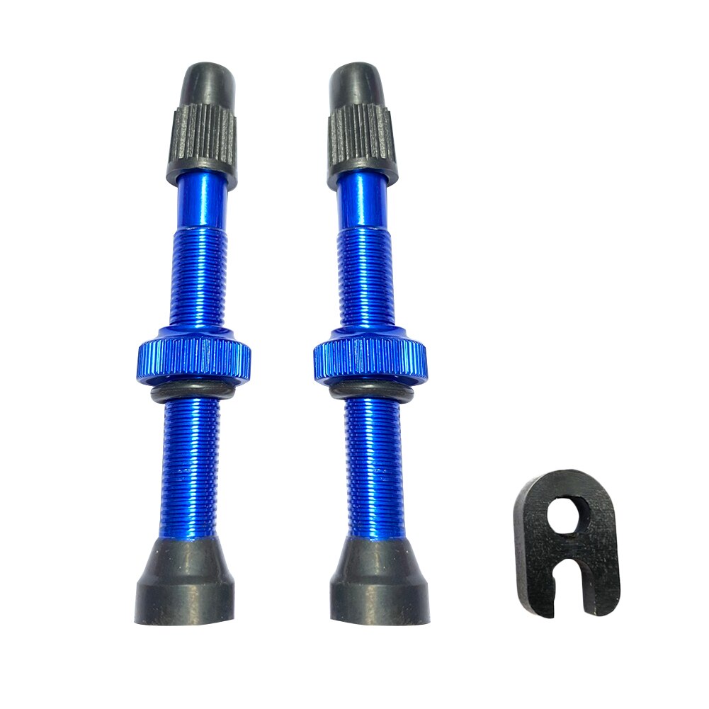 1 Pair Bicycle Presta Valve Brass Core 54mm 62mm 74mm Alloy Stem with Tool for MTB Mountain Road Bike Tubeless Tires: 62mm Blue