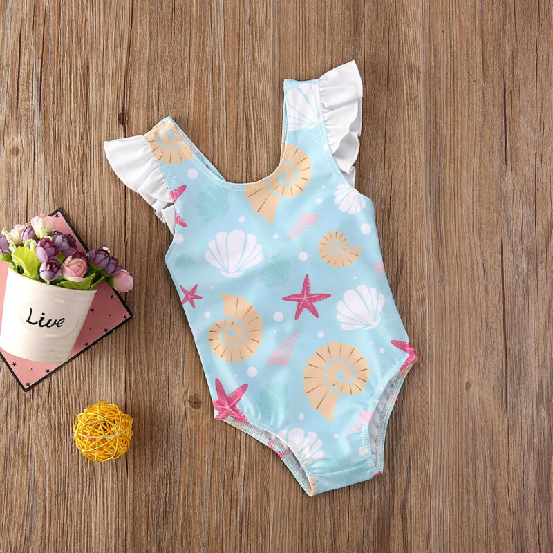 Newest Summer Swimsuit Newborn Infant Baby Girl Shell Print Swimsuit Swimwear Ruffle Swimming Colorful One Piece Bikini