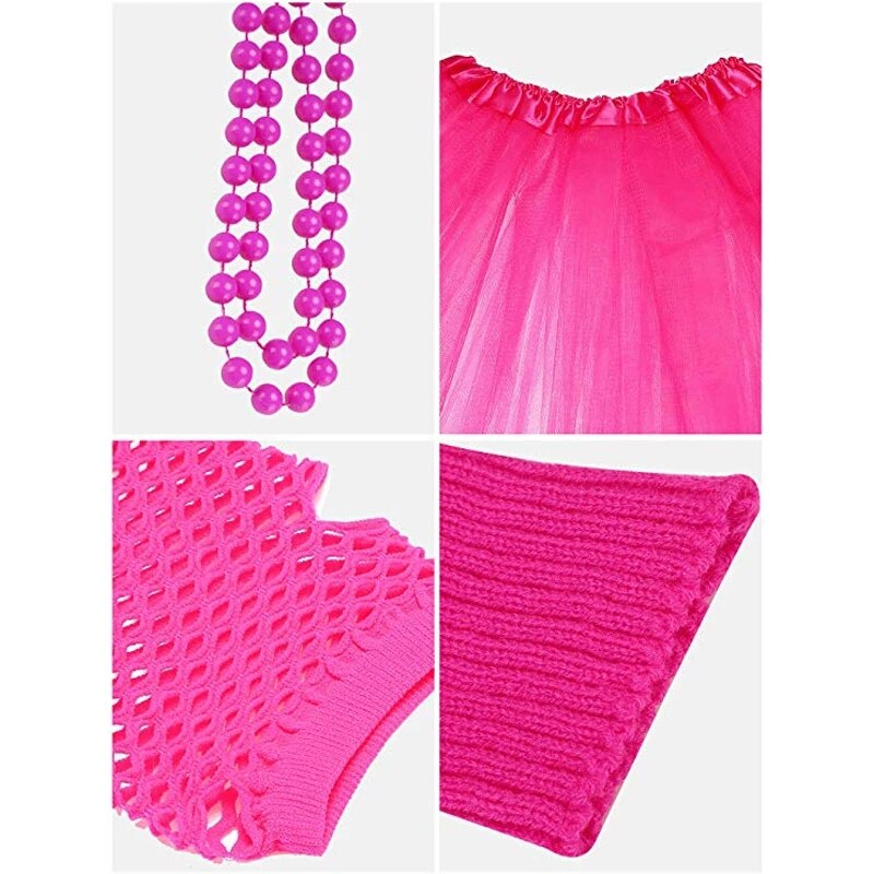 Halloween cosplay 80s kostymtillbehörsset i love 80s kjol halsband armband benvärmare t-shirt för festtillbehör