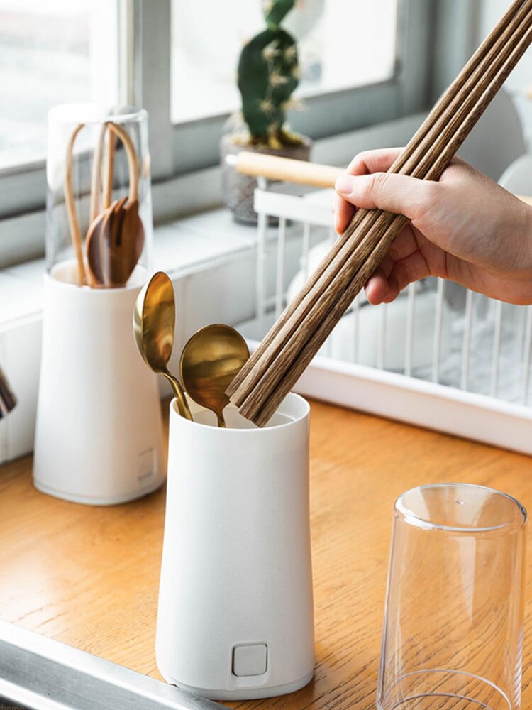 Tableware Drain Storage Rack Cutlery Storage Box with Lid Chopsticks Holder Dust Drain Rack Chopstick Cage Kitchen Tools