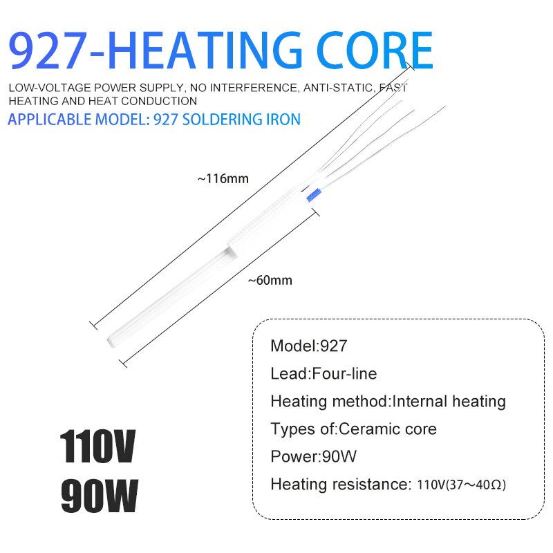 200W Electric Soldering Iron Heater Adjustable Temperature Ceramic Internal Heating Element For 907 926 927 936 Solder Iron: 927 90W 110V