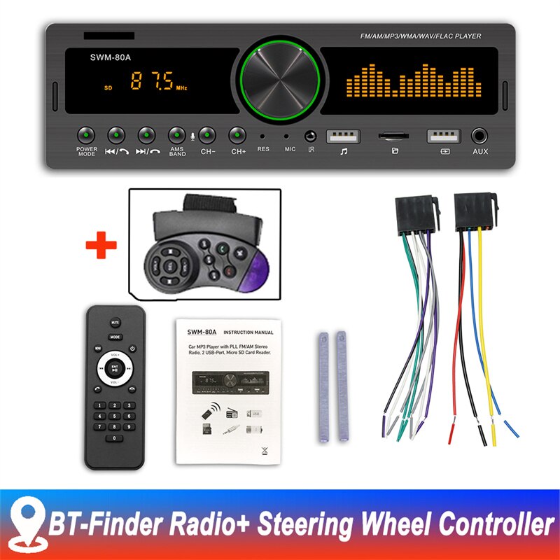 SWM-80A Bluetooth Autoradio Autoradio Radio Fm Aux Ingang Ontvanger Sd Usb 12V In-Dash 1 Din Auto MP3 Multimedia Speler Handsfree: Finder Radio Control