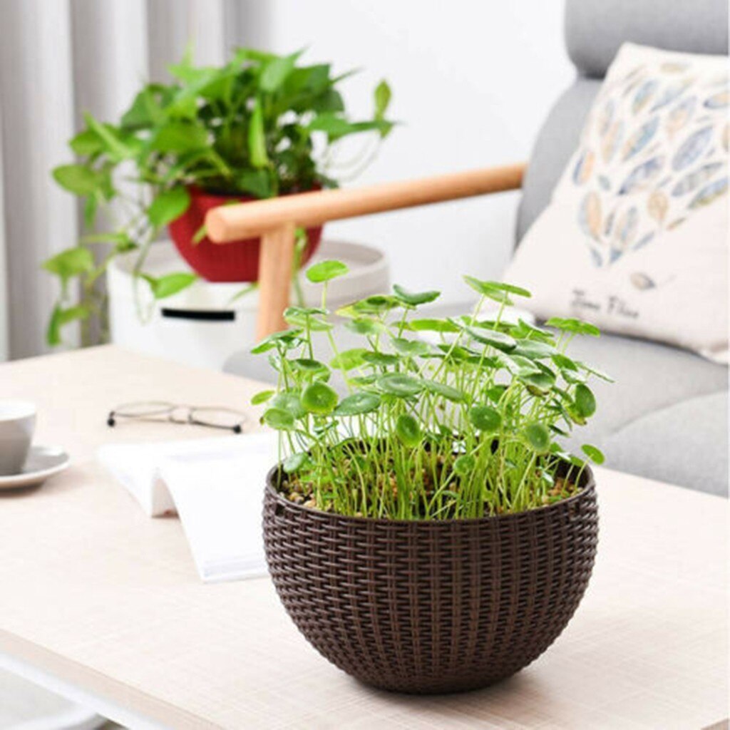 Flower Pot Hanging Balcony 1x Rattan Hanging Plant Pots Flower Baskets Self Watering Wall Garden Plant Pot Garden Decoration