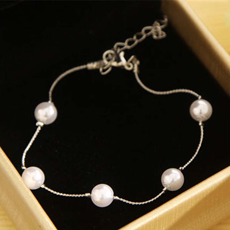 Bijoux Pulsera Minimalist Cute Imitation Pearl Pulseir Charm Link Chain Bracelets for Women Jewelry Girl Bangle