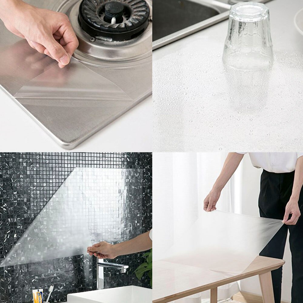 Vanntett oljetett veggklistremerke tapet kjøkkenskap backsplash veggbeskytter gjennomsiktig selvklebende klistremerke 70*45cm