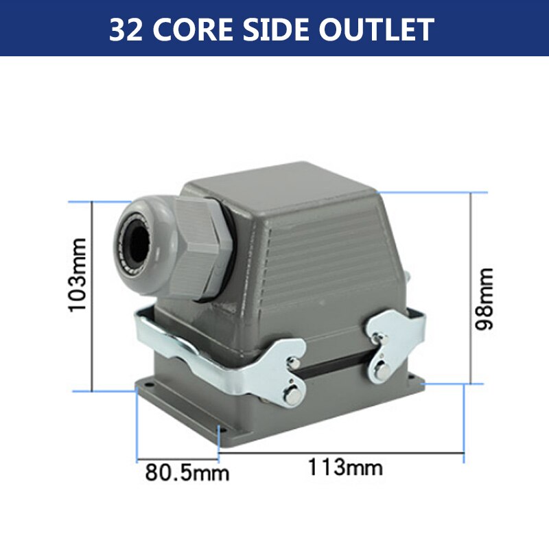 Rectangular Heavy Duty Connectors HDC HE 4 6 8 10 16 20 24 32 48 Core Pin 16A Waterproof Aviation Plug Top Side Line Connector: 32 core lateral line