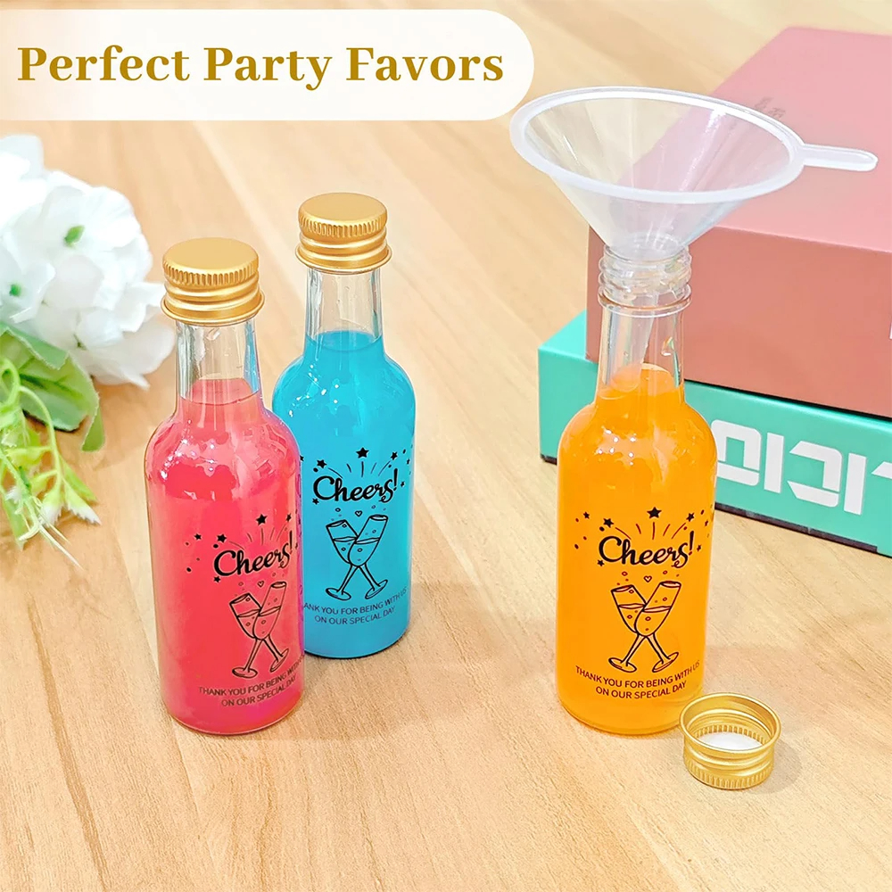 50 unids/set 1,7 oz/50ml Mini botellas de vino con tapas de rosca doradas embudos para vino jugo Alcohol licor casero favores de de boda