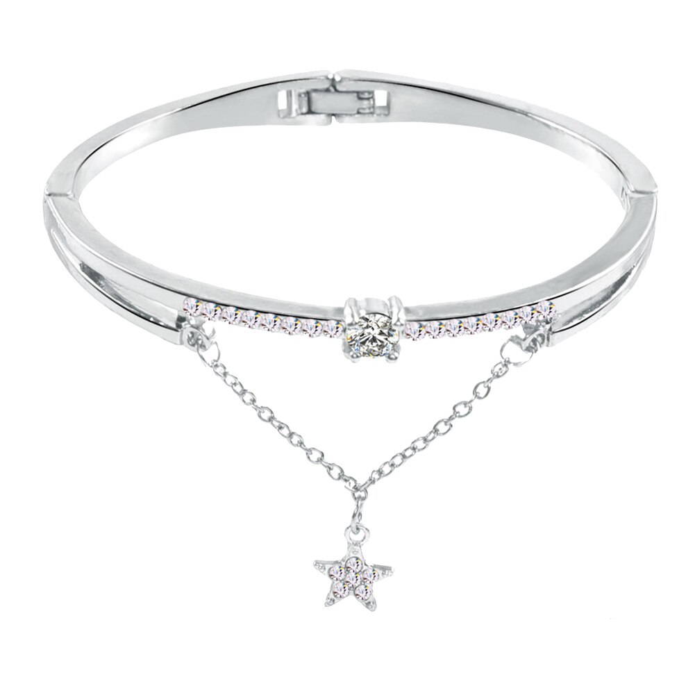 Armbanden voor vrouwen gouden bedelarmband ster hanger ketting glanzende strass ingelegde armband armband voor vrouwen: Zilver